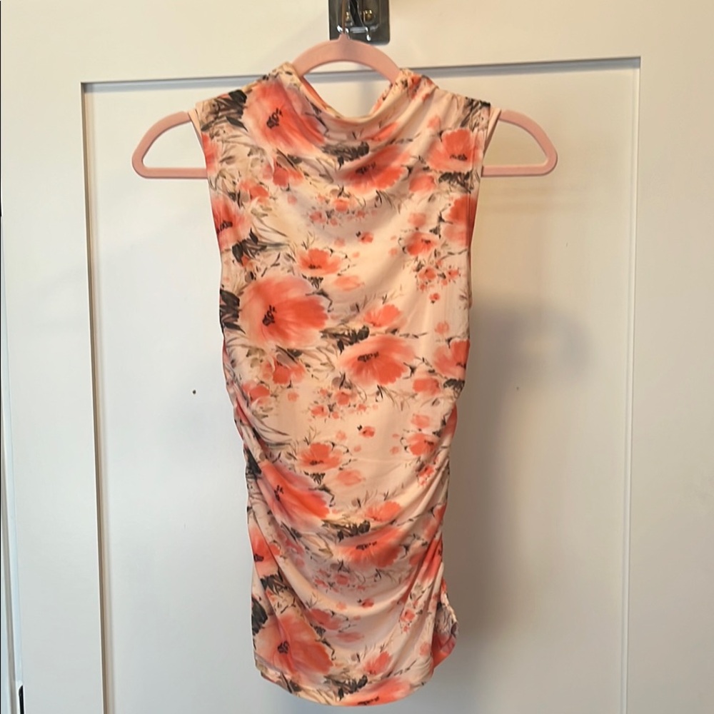 Floral Sleeveless 2-Piece Mesh Top with Adjustable Strap Tank Underneath